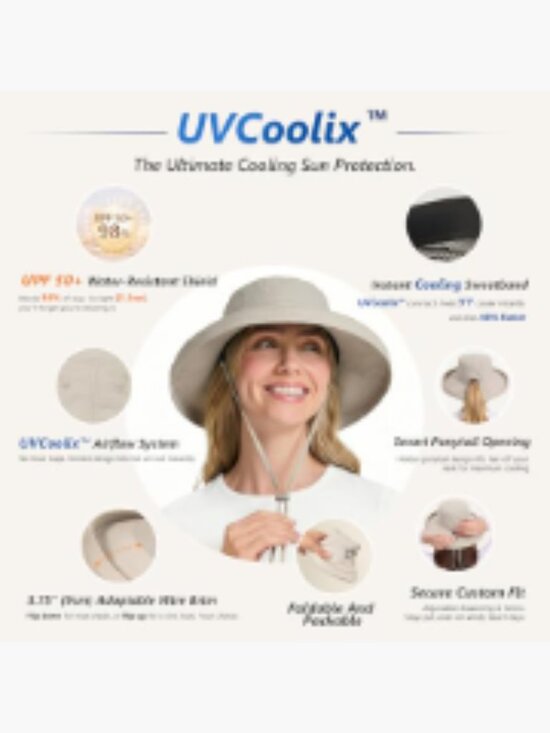 Cooling Sun Hat UPF 50+ Wide Brim Ponytail Hole Water Resistant Packable main image 6